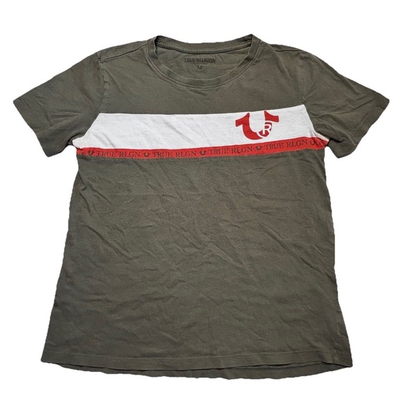 True Religion Other - True Religion Youth Large Stripe Logo T Shirt Olive Green Graphic Tee Kids